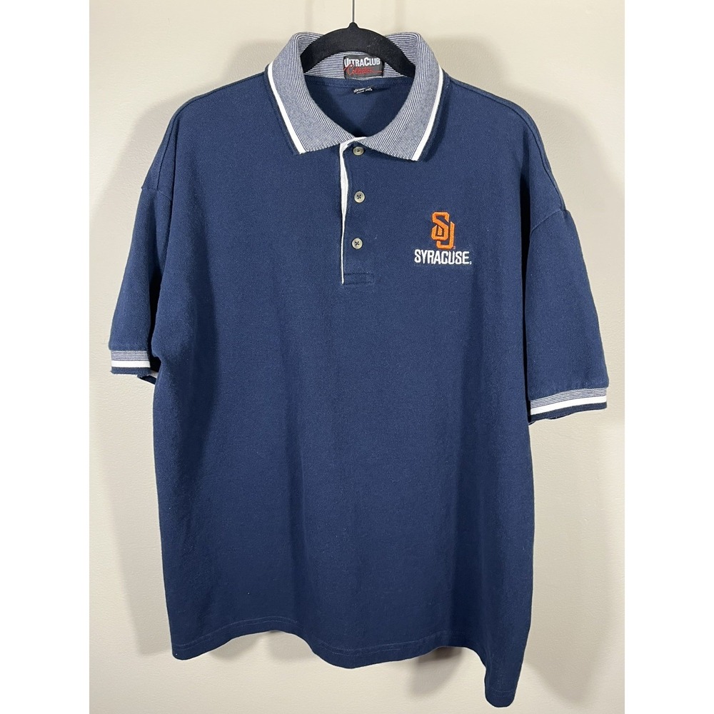 Vintage 90s Syracuse Orange University Polo Shirt Size XL SU Navy Orange (R)